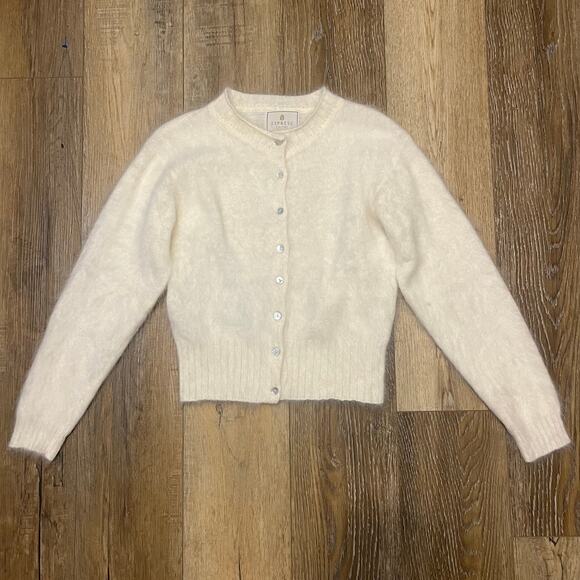 Vtg EXPRESS TRICOT Angora Knit Ivory Cardigan Button Down Size Small Cozy Soft - Picture 1 of 6